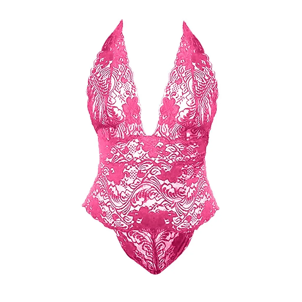 Hot Pink Новинка, женские боди, плюс размер, XXL, кружевное белье, цельное, сексуальное, Тедди, нижнее белье с открытой спиной, однотонное, мягкое белье, боди - Цвет: Hot Pink