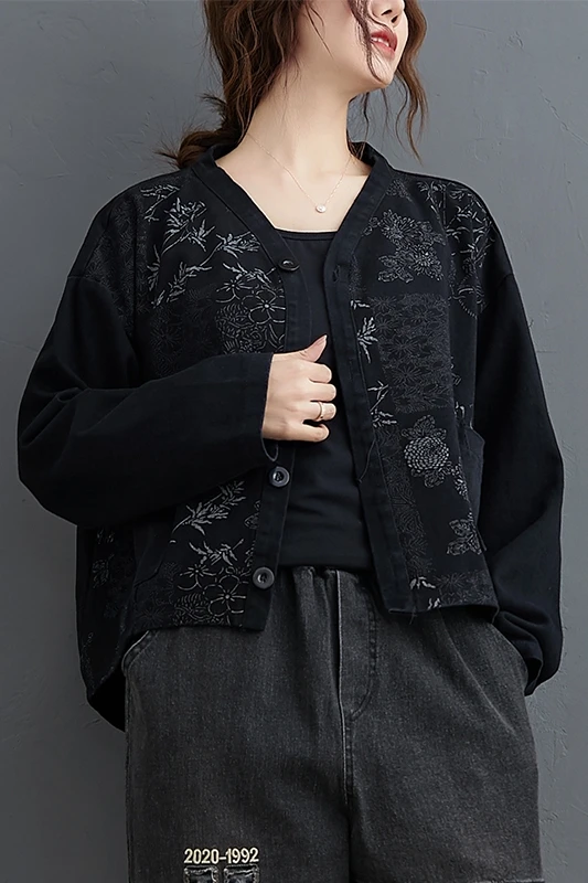 

Casual Style elegant print open up loose oversized coats and jackets Women V Neck outerwear