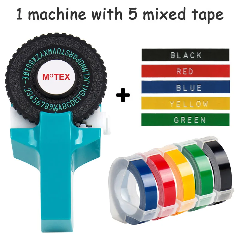 Небесно-Голубой MoTex E101 принтер мини DIY Ручная Совместимость для dymo 3D тиснение ручная лента ручная машинка надпись машина - Цвет: machine add 5 mixed