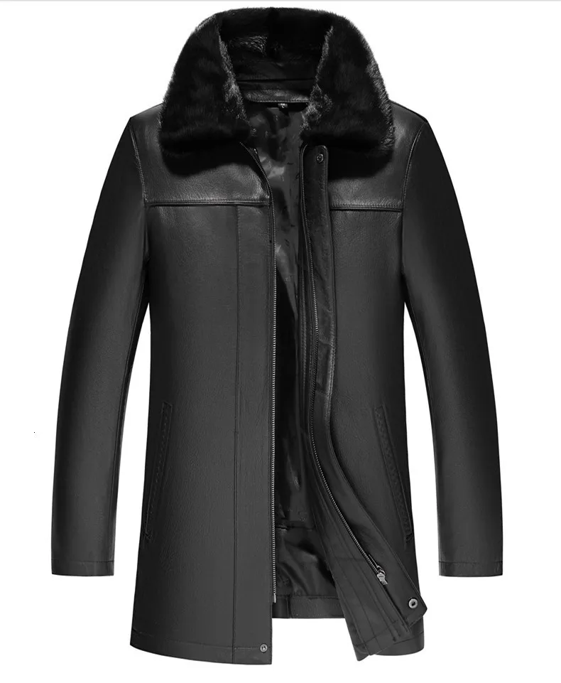 Натуральная кожаная куртка для мужчин подкладка из натурального кроличьего меха