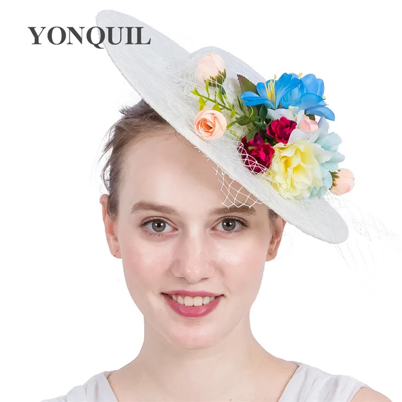 Вуалетка Sinamay с шелковыми цветами и кружевом головной убор в стиле Кентукки Дерби