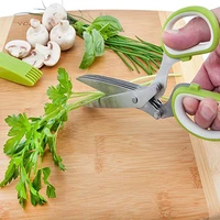 new multi laye scissors green onion kitchen gadgets cutter chopper multipurpose kitchen scissors with cover brush leaf peeler