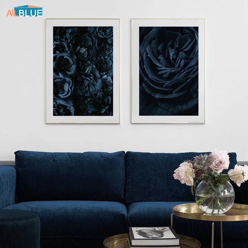 Современные Темно-синие розы холст плакаты скандинавский свежий цветок