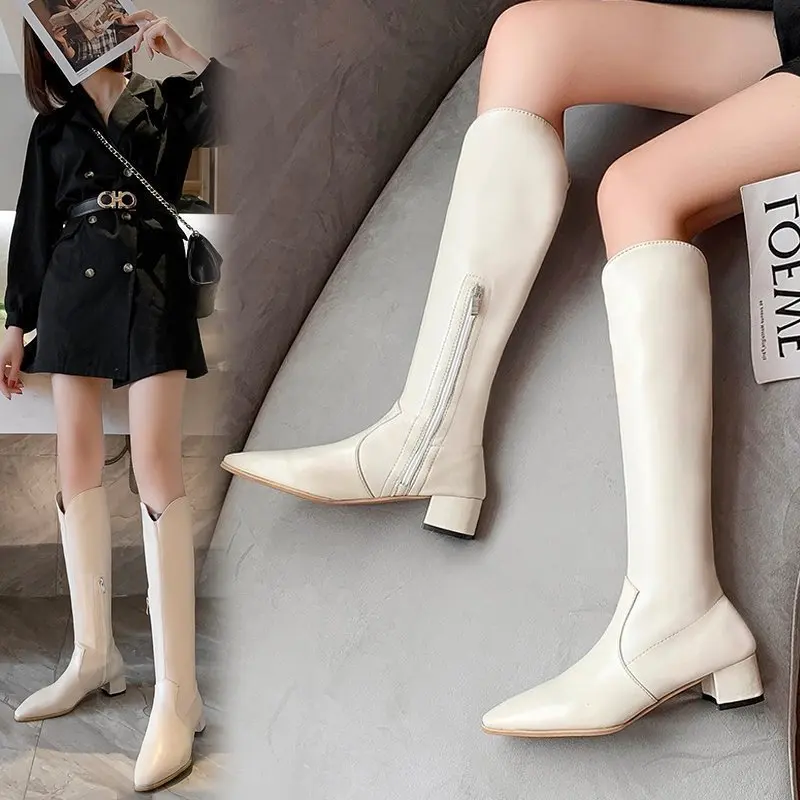 

UANK 2021 New Fashion Four Seasons Ladies Knee-Length Boots Fashion Zipper Buckle Thick Heel Winter Shoes Women's Boots Shoes