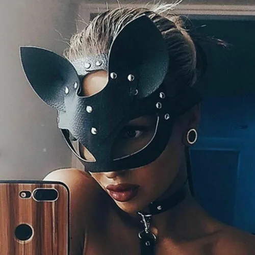 Сексуальная маска кошки из искусственной кожи для женщин черное бондаж бандаж