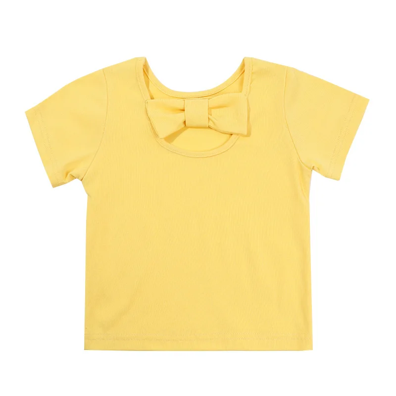 

T-shirt short-sleeved Girls Cherry Bow Halterneck children's Clothing 2021 Summer New Baby Pure Color Bottoming Shirt Kids