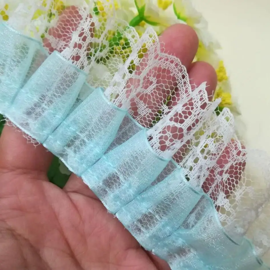 1M Latest French Lace Fabric Width 4.5cm High Quality Tulle Sky Blue Trimmings For Sewing encaje dentelle L-22 | Дом и сад