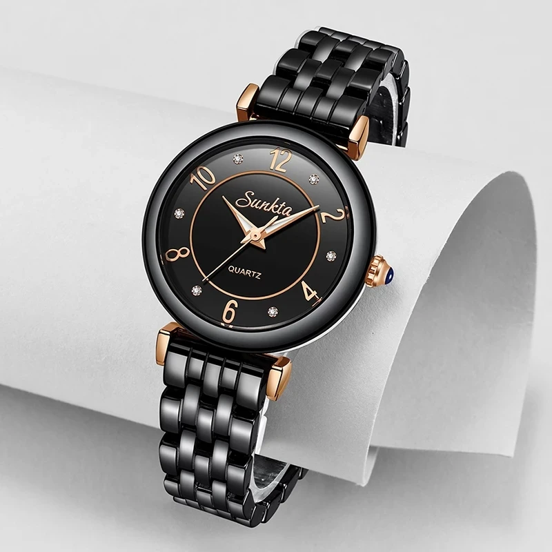 sunkta 2021 hot women watches luxury brand gift black ladies watch fashiondress wristwatch waterproof simple style reloj mujer free global shipping
