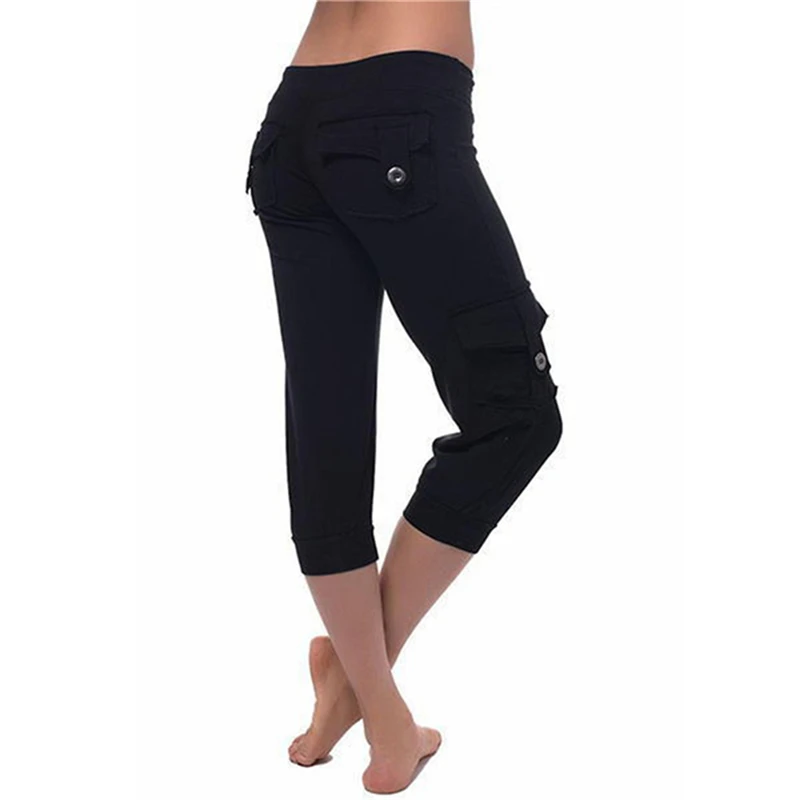 

New Women Solid Color Pant Fashion Calf-length Pants With Pocket Decor Ladies Slim Heigh Waist Pants For Female