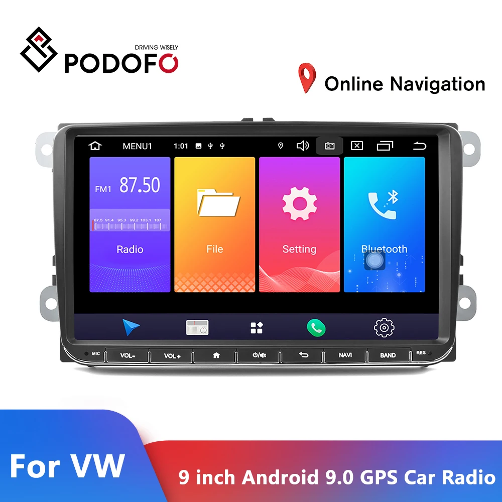 Автомагнитола Podofo мультимедийный плеер на Android 9 с &quotэкраном GPS для Volkswagen