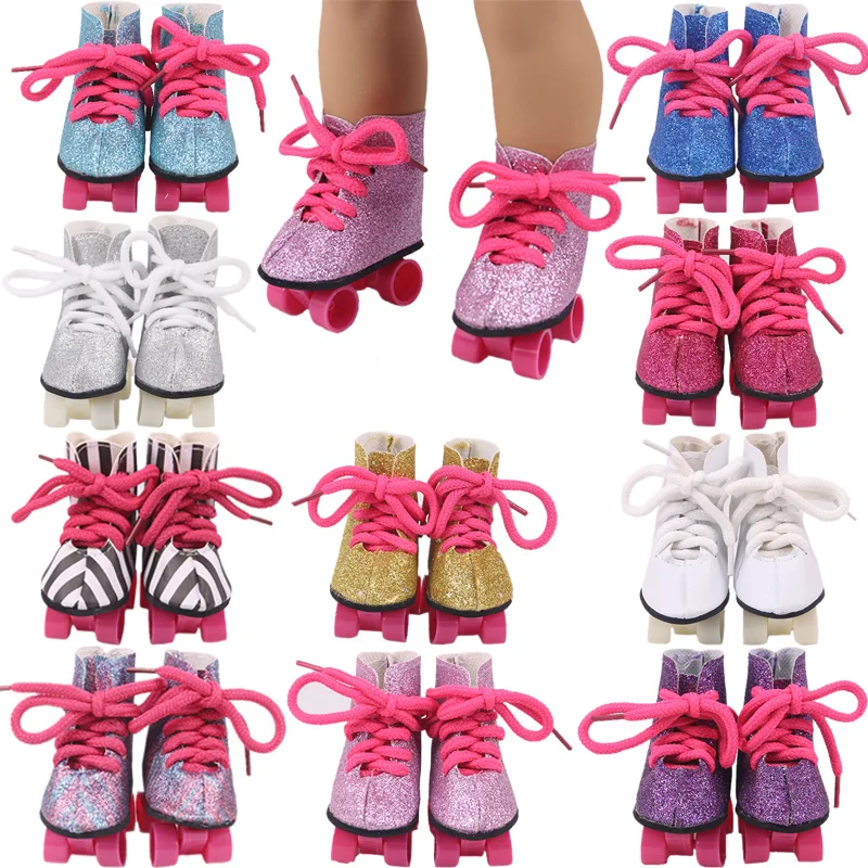 

7Cm Doll Skating Shoes Fit 18 Inch&43Cm Baby New Born Doll With Sequins And Patterns Child Birthday Gift For Our generation
