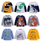 Футболка с длинным рукавом и мультипликационным динозавром для мальчиков, Детские хлопковые топы для мальчиков, футболки, весенне-Осенняя детская одежда