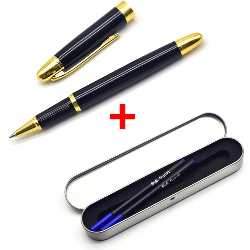 Black Box-Blue ink Guoyi Z318 Ретро Роскошная металлическая гелевая ручка канцелярские принадлежности для офиса и обучения школьные канцелярские принадлежности подарок Отель Шариковая ручка для делового письма - Цвет: Black Box-Blue ink