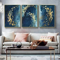 3 pieces black blue golden fish ocean posters pictures canvas wall art decorative home decor paintings living room decoration
