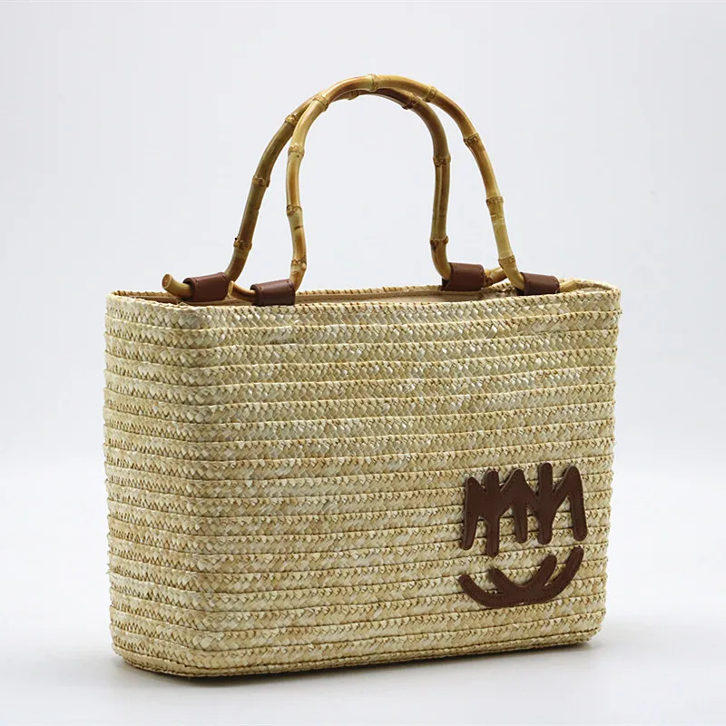 

Bamboo Handle Rattan Woven Bucket Bags 2021 Fashion Women Summer Straw Bags Drawstring Beach Bags Female Vacation Shopping Bags