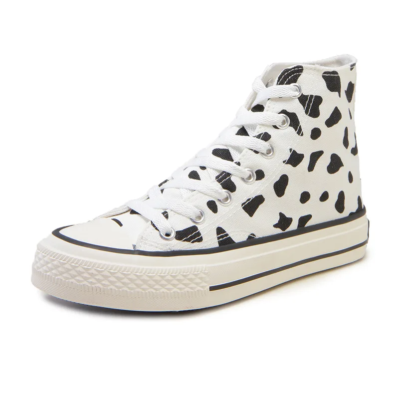 Осенняя Белая обувь Удобная повседневная парусиновая с рисунком коровы и