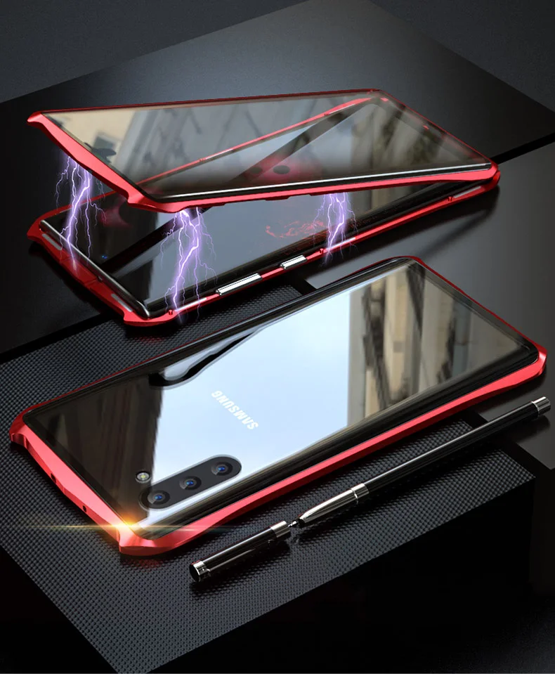 Магнитный чехол для samsung Galaxy Note10 Plus 5G, прозрачный металлический стеклянный магнит, защитный чехол для samsung note 10 360