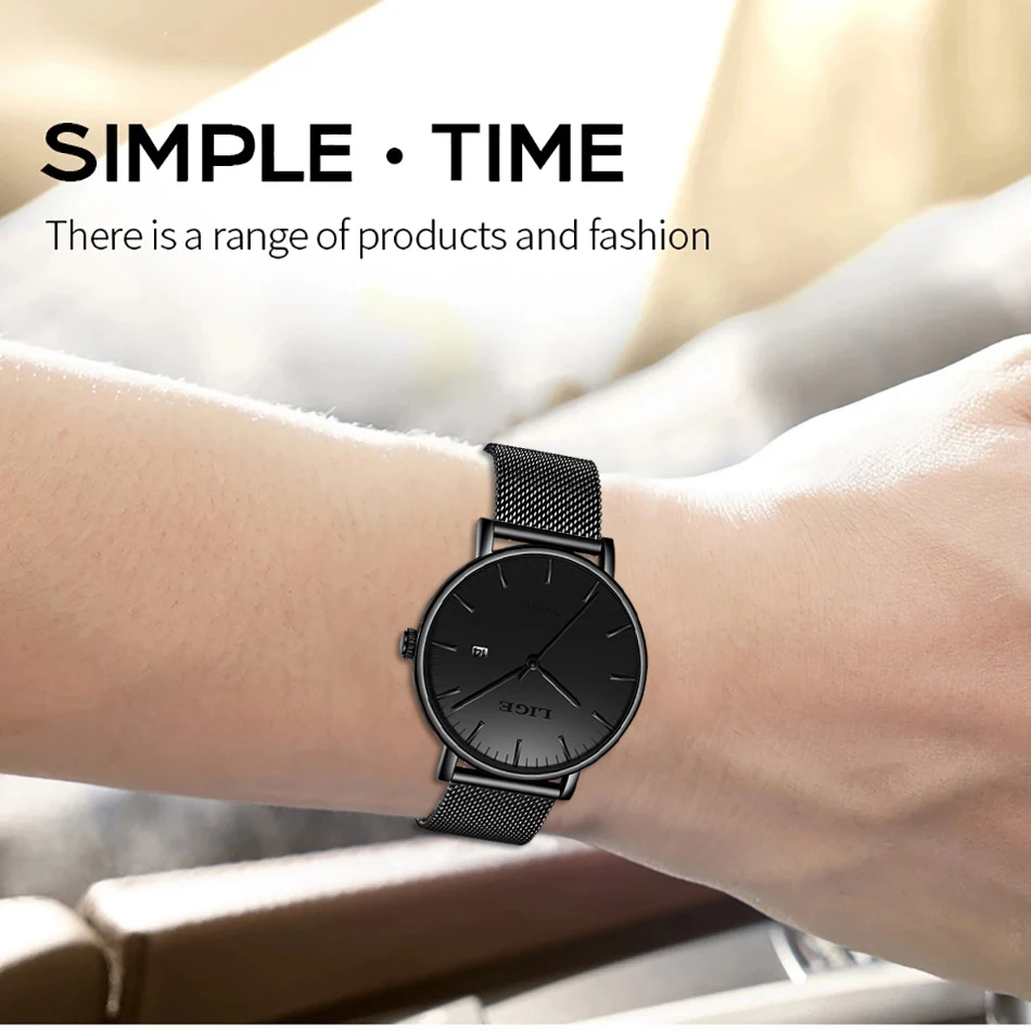 2019 LIGE Новые повседневные модные часы водонепроницаемые мужские тонкий сетчатый