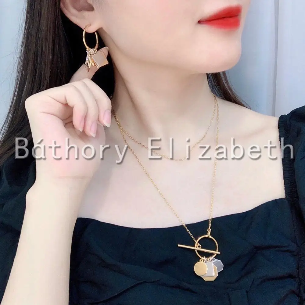 

Bthory Elizabeth Korea Design Drop Earrings Gold Color Metal Geometric Irregular Circle Earrings For Women Girl Gift