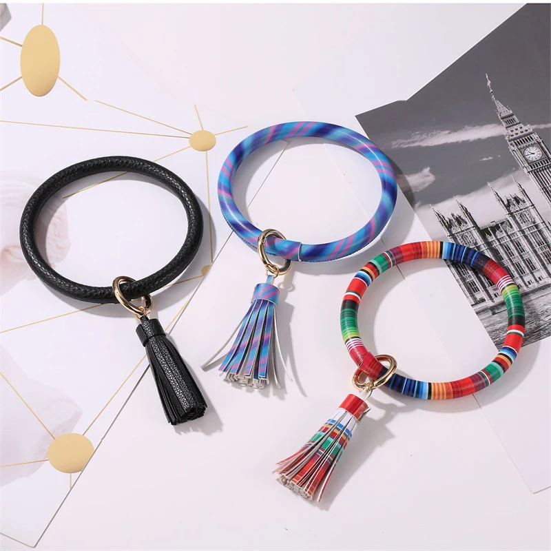 Радуга из искусственной кожи кисточкой браслет брелок круг O для браслетов и