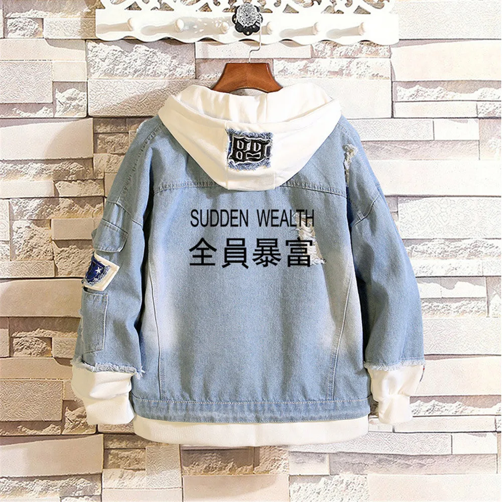 LoveLive!School idol project Cosplay Fake Two Piece Denim Jacket Hoodie Tops Hooded Jeans Coat Sweatshirt Autumn Outwear Unisex |
