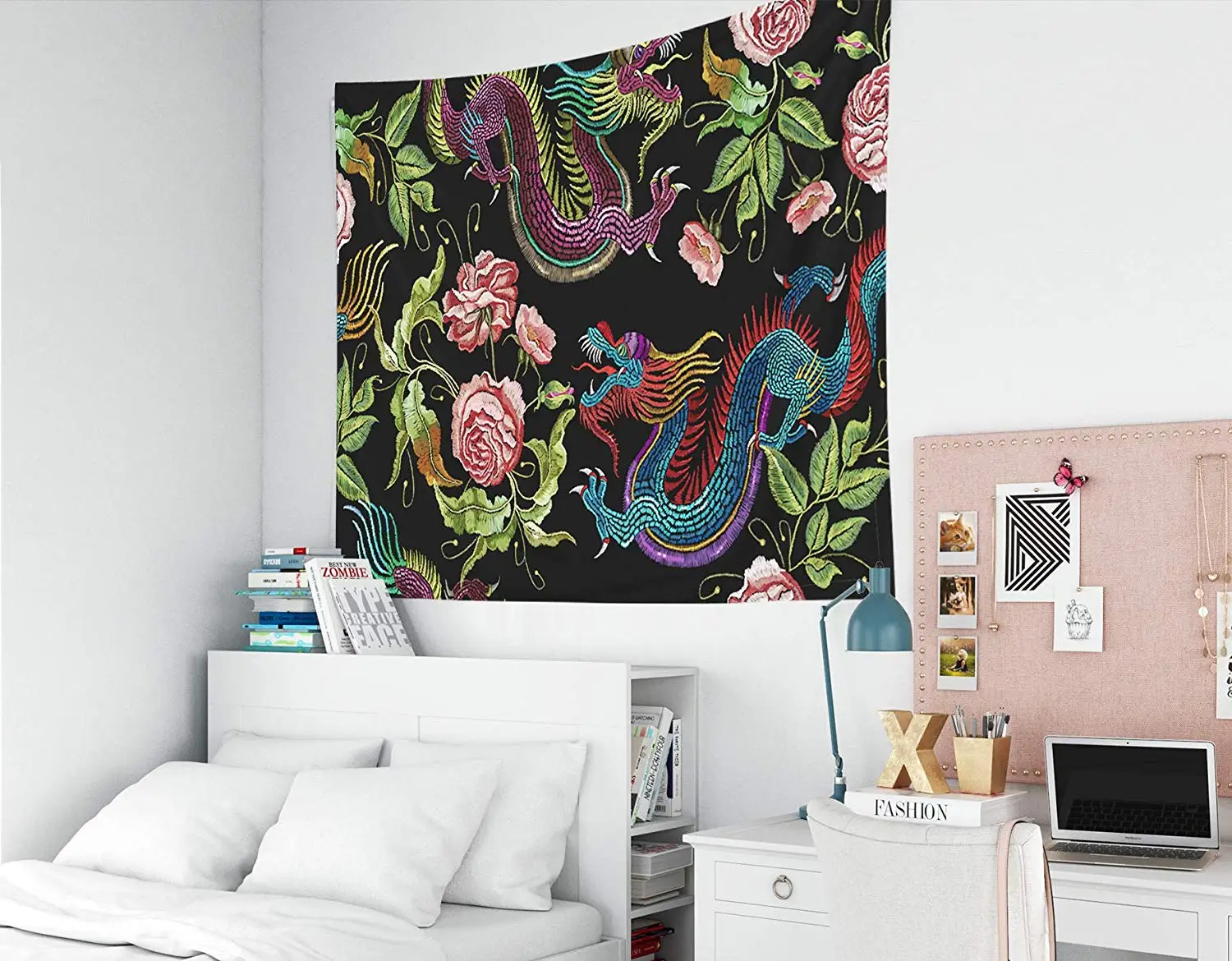 Печать настенные гобелены для гостиной и спальни Китайские драконы цветы пионы