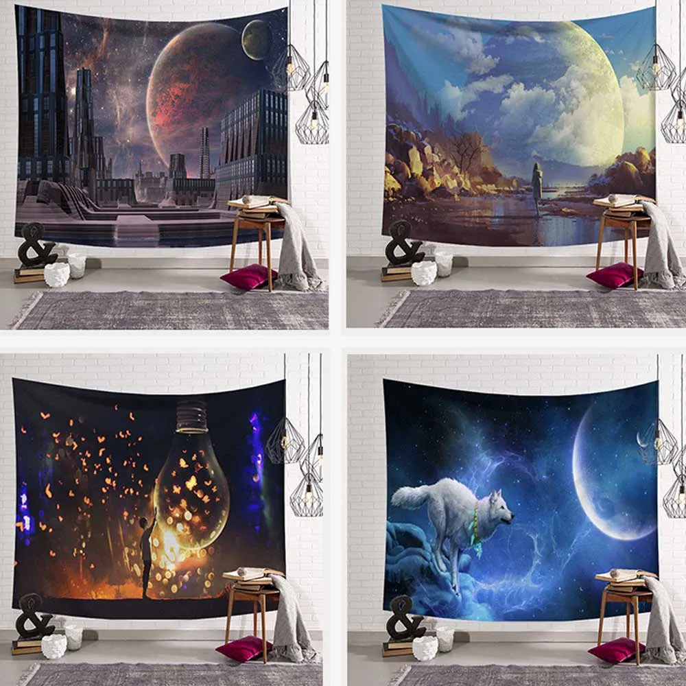 

Moon Starry Sky Psychedelic Tapestry Wall Hanging Aesthetic Home Yoga Beach Mat Bedroom Living Room Blanket Mural Decoration