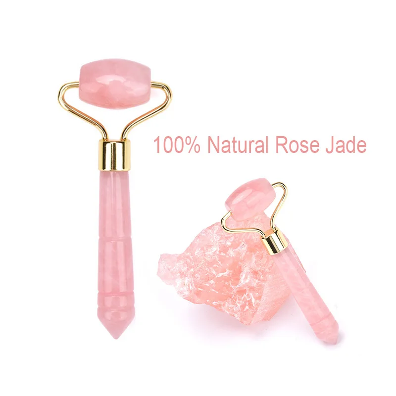 Нефритовый бриллиантовый массажный ролик для лица розовый кварц скребок