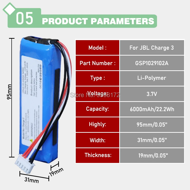 Аккумулятор 6000 мАч для JBL Charge 3 Player Speaker Li-Po Polymer перезаряжаемый аккумулятор Замена