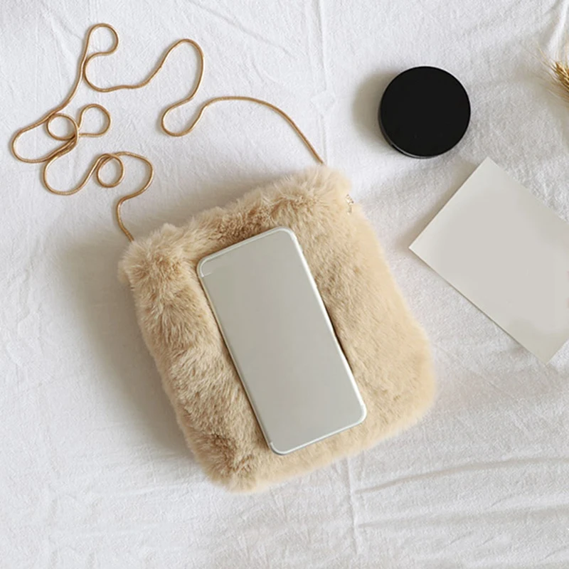 

Simple Plush Bag Fashion Chain Plush Female Bag Casual Solid Color One-Shoulder Messenger Small Bag