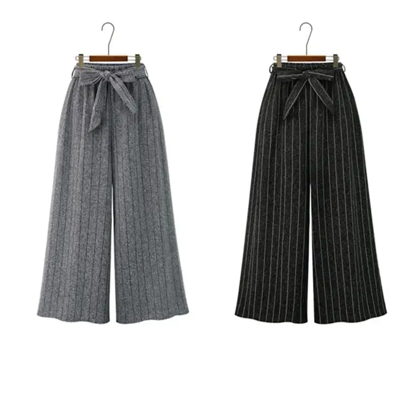 Осень 2019 европейский стиль штаны в Вертикальную Полоску повседневные с поясом и