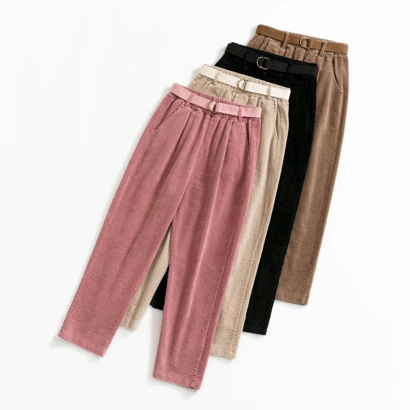 Осенне зимние вельветовые штаны шаровары с высокой талией женские свободные