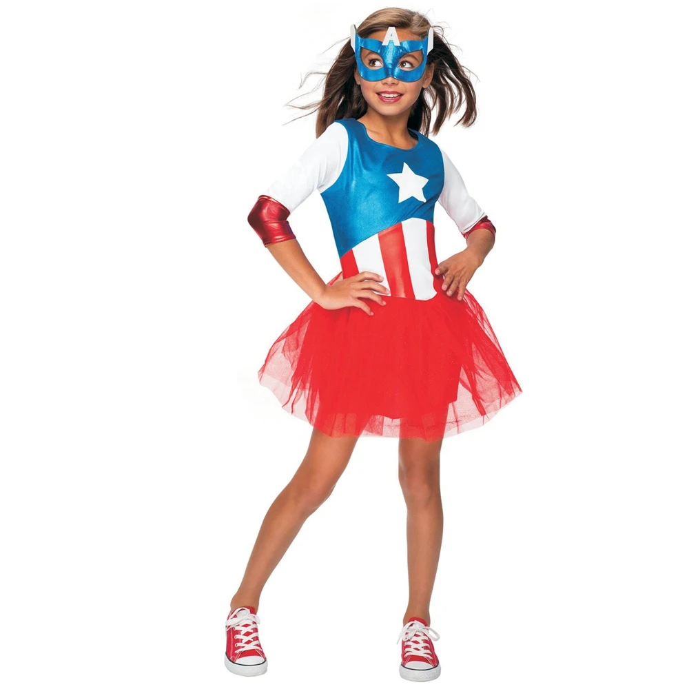 SuperHero Girls Dress Costume for Kids TuTu Dress Halloween Costume(3-9Years) Captain American Girls Party Dress