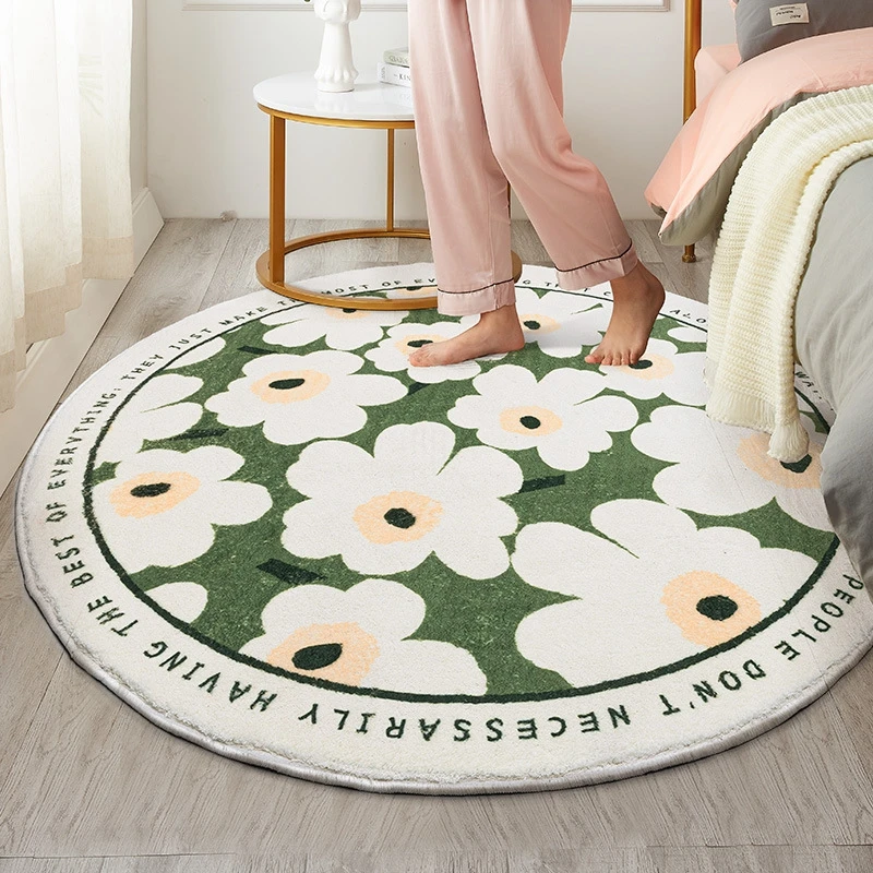 

Nordic Round Carpet Living Room Flower Rug INS Soft Thick Area Rug Non-slip Sofa Chair Mat Bedroom Bedside Balcony Large Carpets