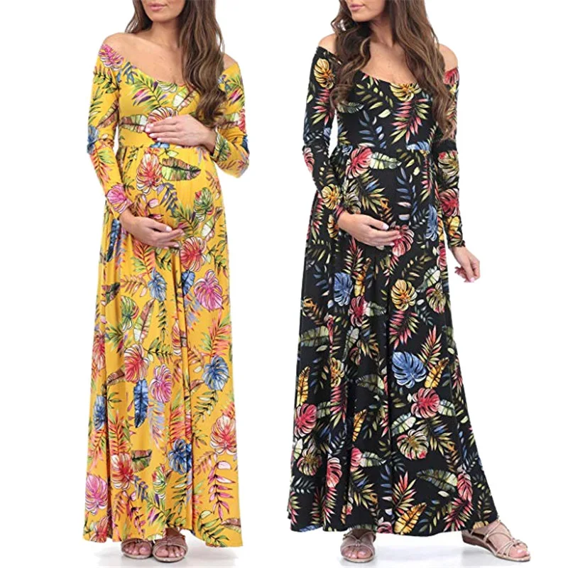 Модное платье для беременных с цветочным принтом длинное одежда фотосъемки