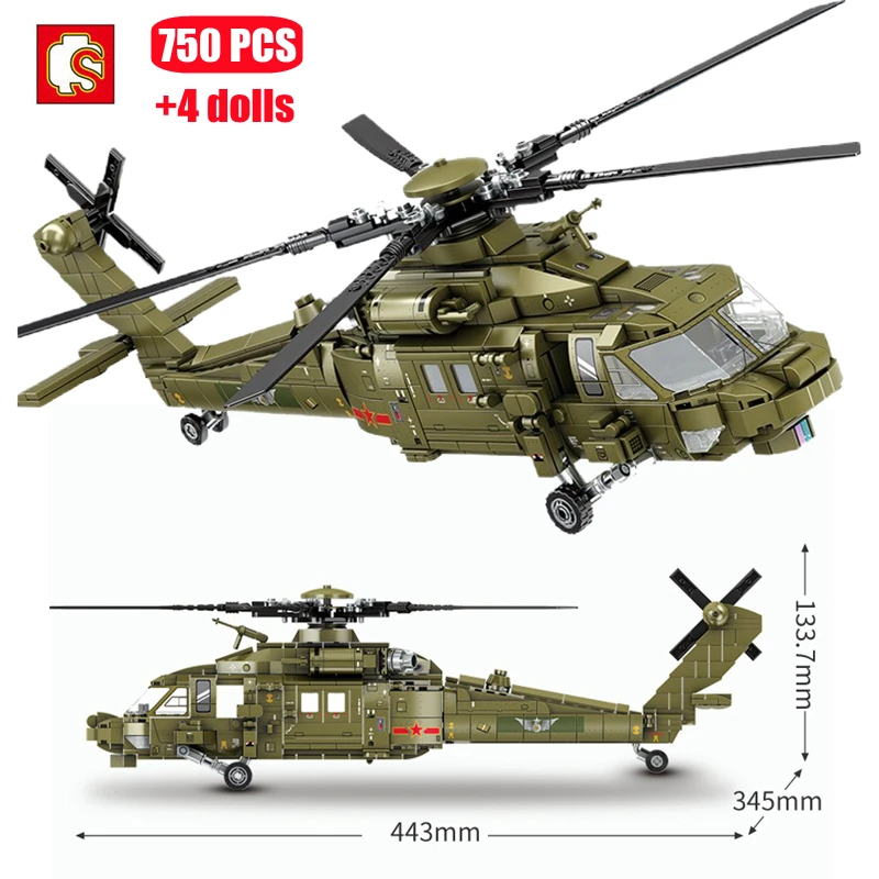 

SEMBO Military Aircraft Z-20 Attack Helicopter Model Building Blocks MOC Armed Airplane Soldiers Bricks Toys For Children Gifts
