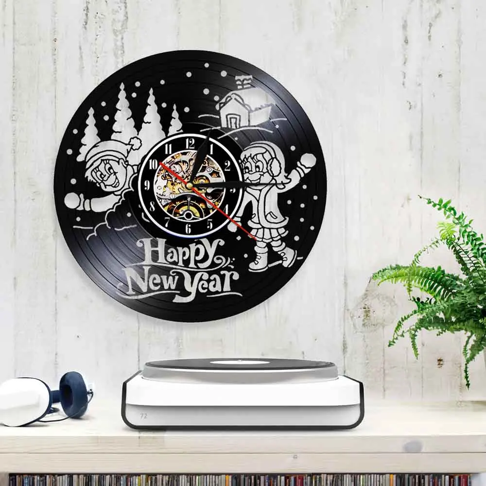 Виниловые 3d-часы с поздравлением на новый год настенные часы современным