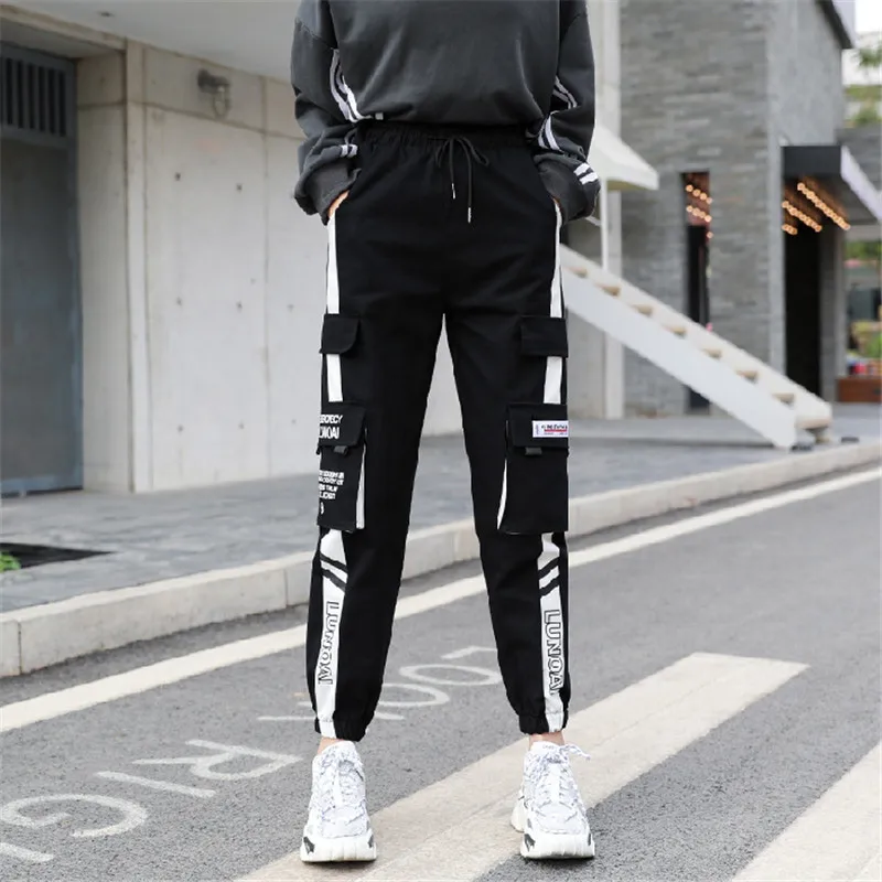 NEW 2020 HOT Women'Pants High Waist pants Big Pockets Cargo Baggy Tactical Trouser Loose Streetwear hip hop joggers | Женская одежда