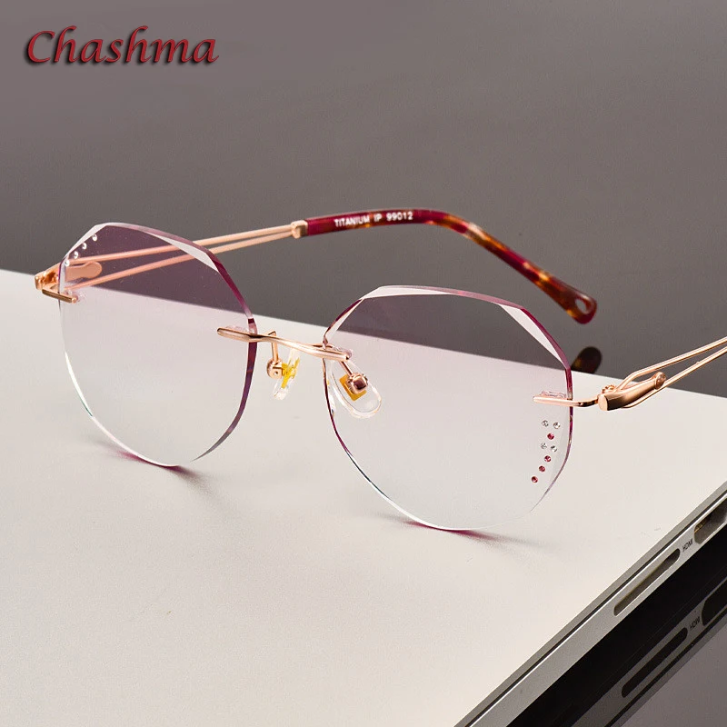 

Круглые титановые очки Chashma, серые цветные линзы без оправы, градиентный светильник для женщин