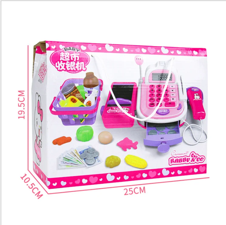

Children Learning Education Pretend Play Set Kids Supermarket Cash Register Electronic Toys with Foods Basket Money Gift