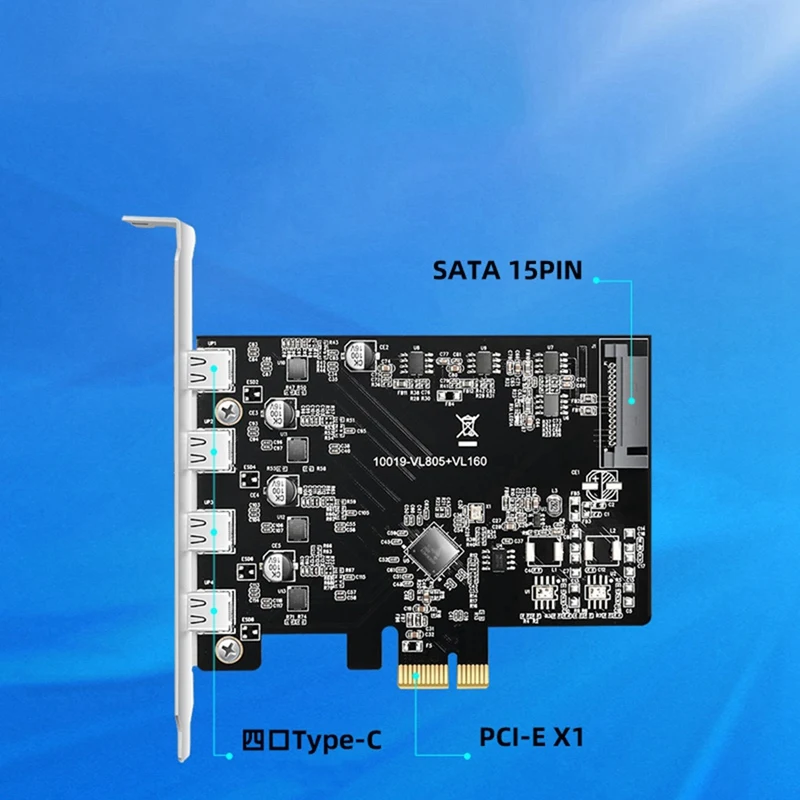 Плата расширения Pci-E на Dual Type-C USB3.1 4 порта 5 Гбит/с высокоскоростной адаптер Type C