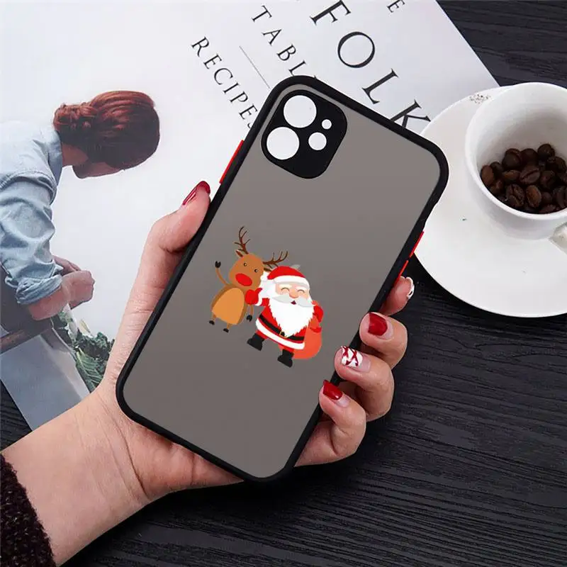 

Cute Christmas Elk Phone Case Matte Transparent for iPhone 7 8 11 12 s mini pro X XS XR MAX Plus cover funda