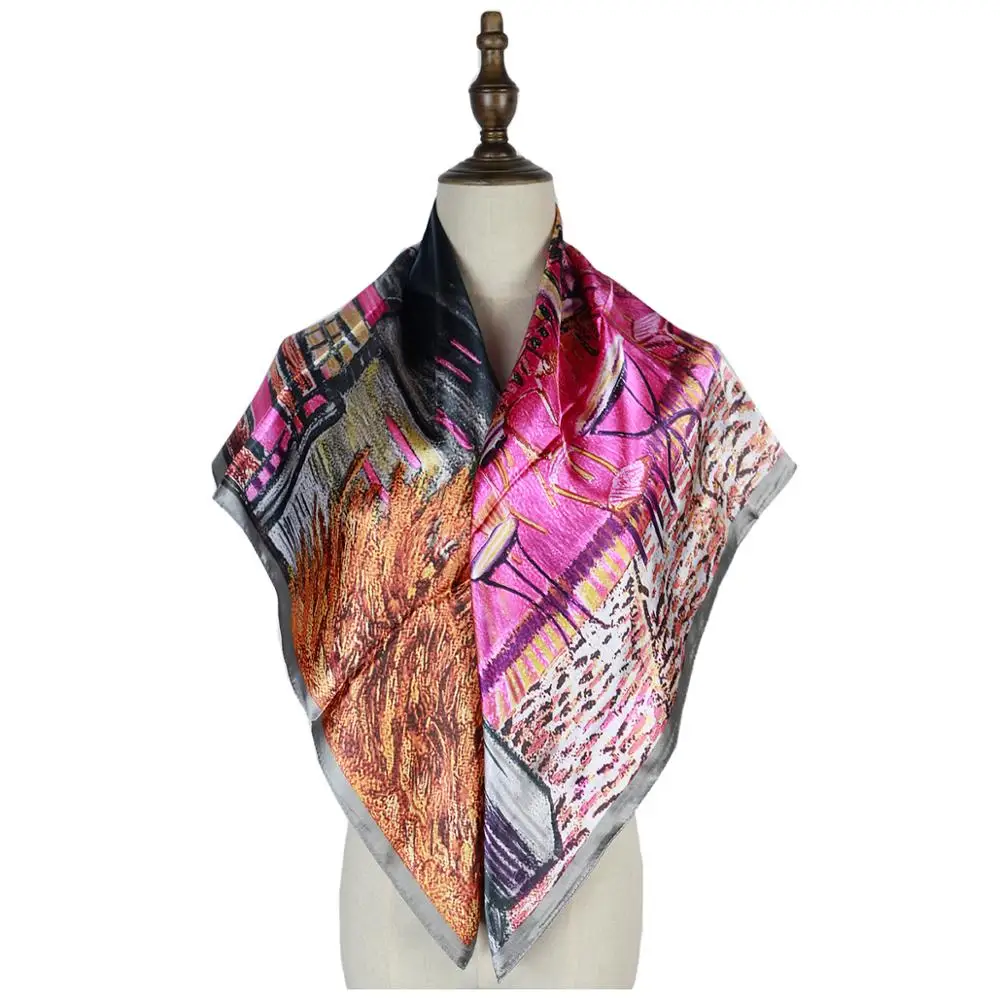 Шелковая шаль с рисунком атласный квадратный головной платок женский зимний