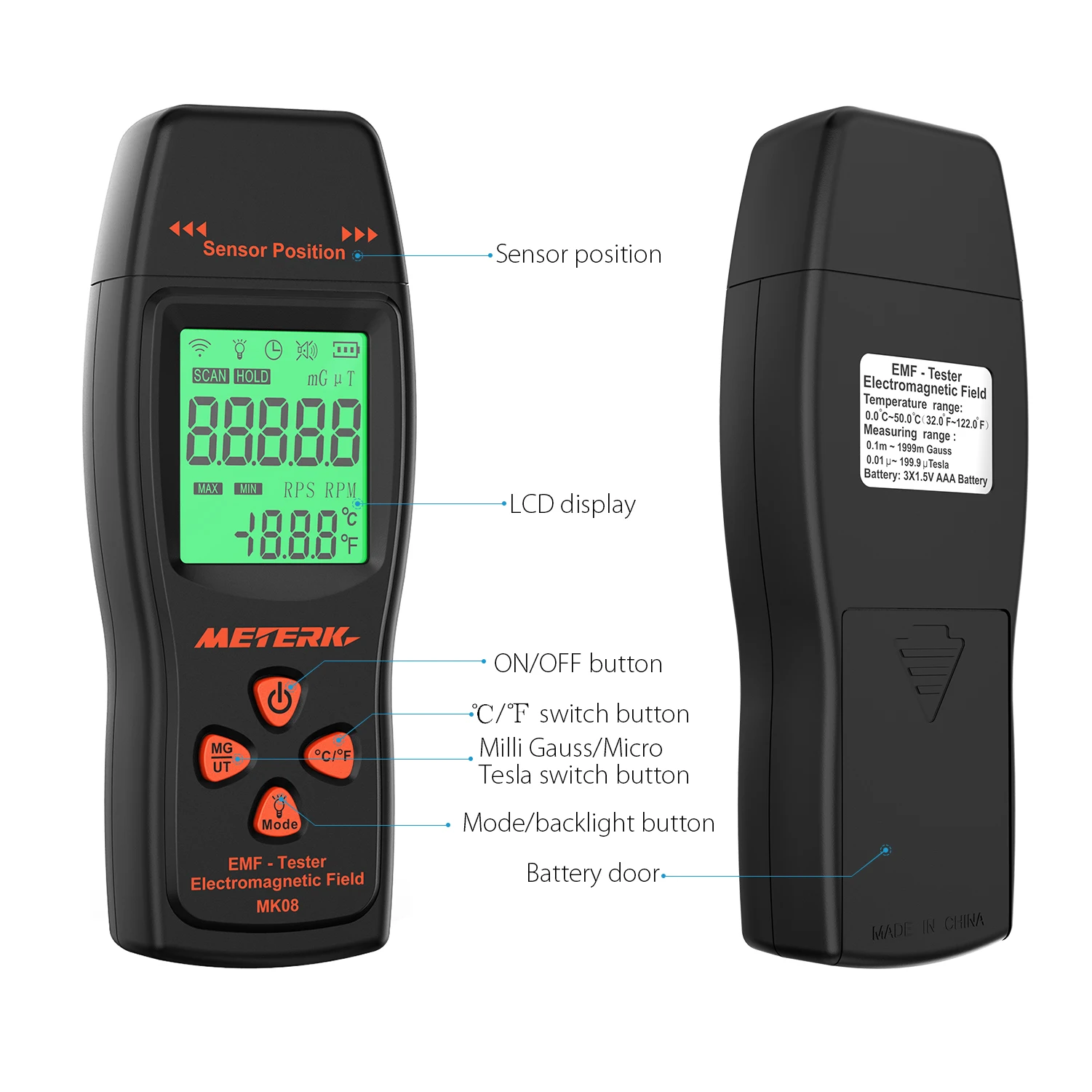 Измеритель Meterk EMF Ручной цифровой мини-детектор с ЖК-дисплеем тестер