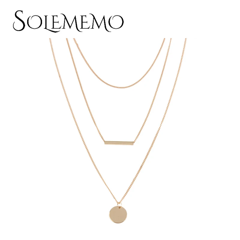 Solememo массивные винтажные металлические Многослойные колье набор золотистый цвет, Круглый ожерелье подвески для женщин ювелирные изделия Горячая N6777