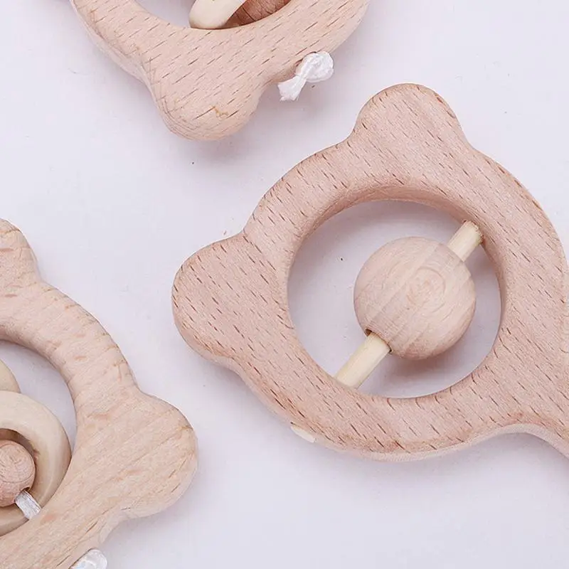 

Wooden Rattle Bear Hand Bell Teething Wooden Ring Baby Rattles Play Gym Montessori Stroller Toy Toddler Educational Toys