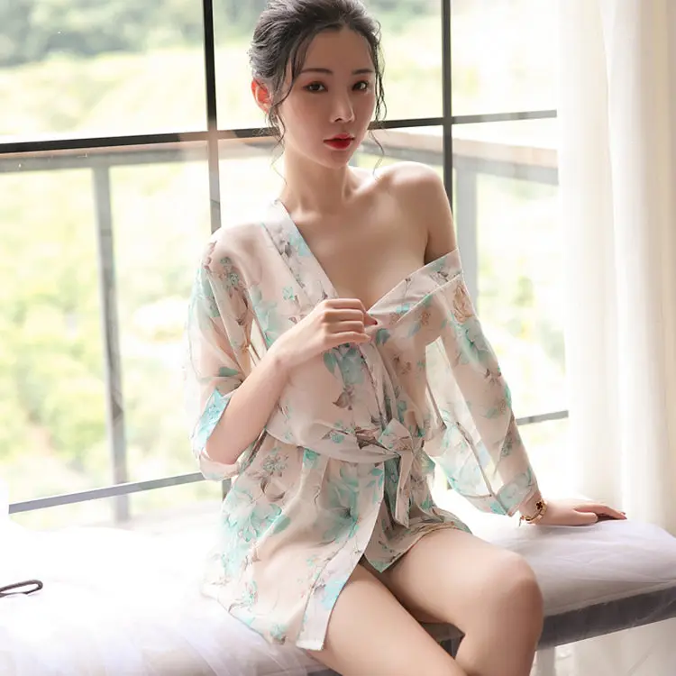 

Sexy Erotic Lingerie Wedding Dressing Gown Women Short Chiffon Bride Robe Kimono Bathrobe Summer Bridesmaid Nightwea Peignoir