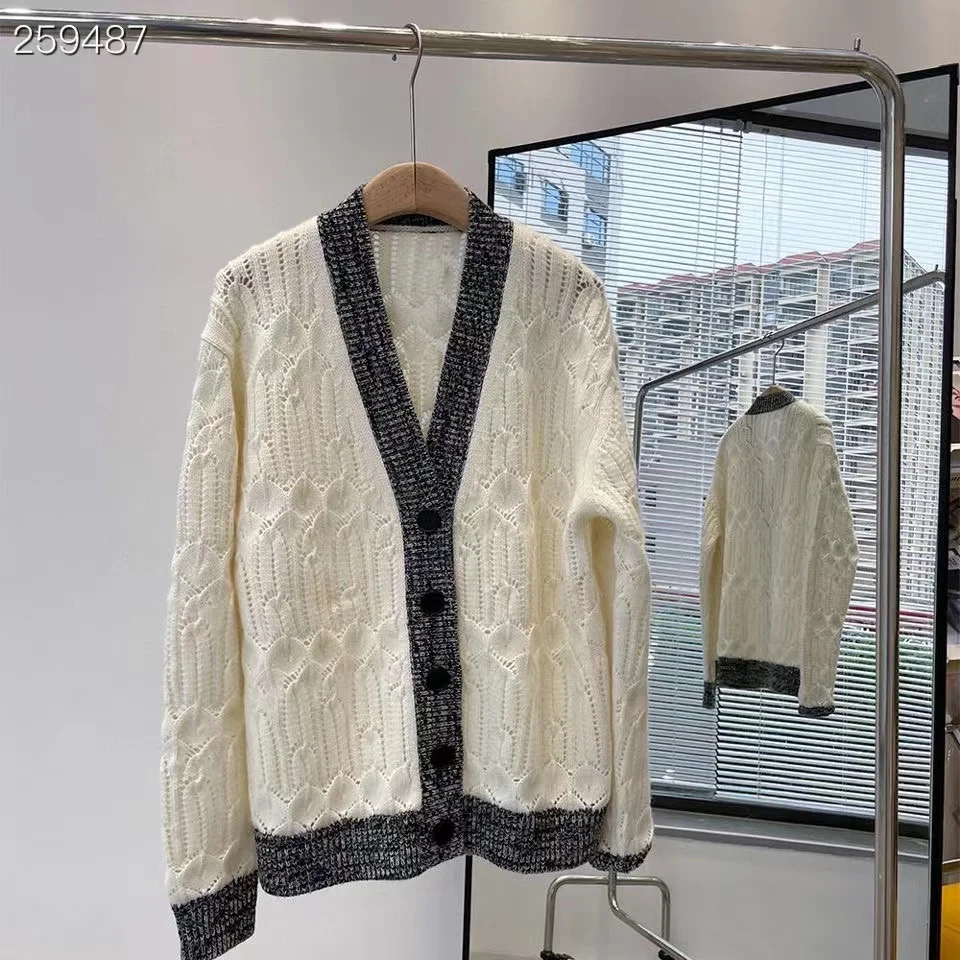 

High Quality Runway Design Cardigan Sweater Women 2022 Spring Knitted V-Neck Jacquard Femme Color Patchwork Cashmere Sweater