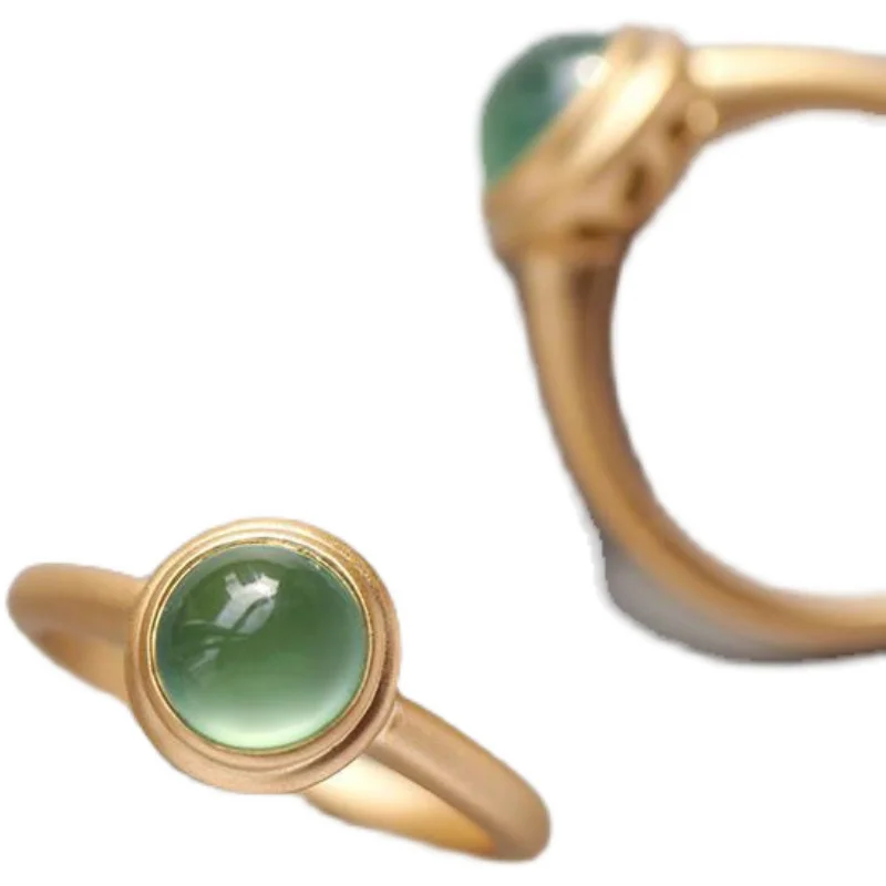 

High-Grade Mao Jewelry Jade Ring Women's Ordinary Chalcedony Ring Inlaid Jade S925 Sterling Silver Inlaid Egg Surface Design