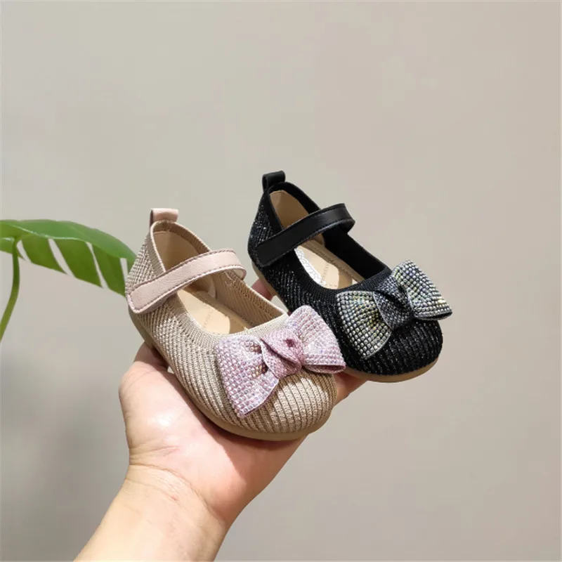 

Girls Shoes Kids Shoes For Girls Cute Bow-knot Rhinestone Princess Shoes Soft Sole Breathable Toddler Baby Shoes EU 21-25